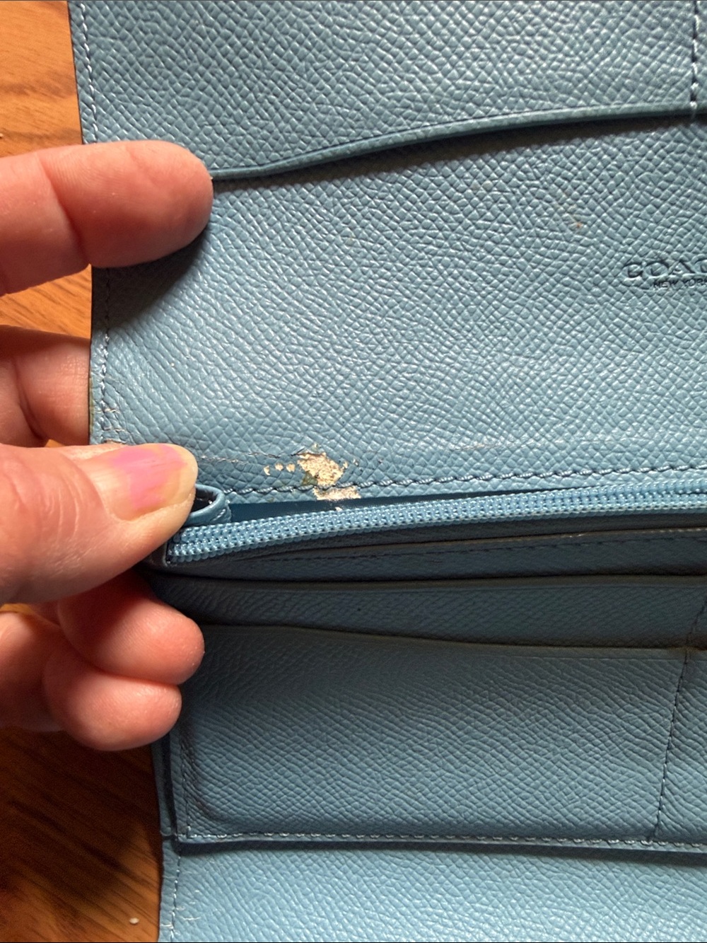 Coach Pebbled Leather Continental Wallet in Turquoise Blue - Picture 6 of 6